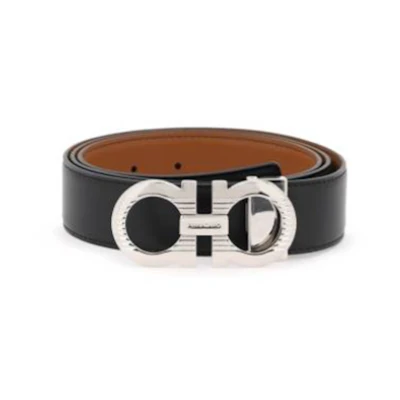FERRAGAMO Black Leather Belt 3.5cm Logo Design Classic Style. 670308770930