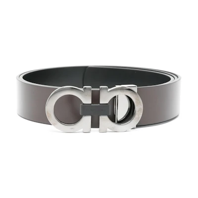 Ferragamo Black Leather Belt, Smooth Buckle, Calfskin, 3.5CM Wide. 776310