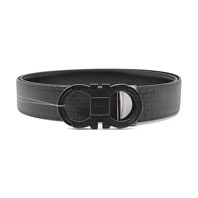 FERRAGAMO Black Leather Belt Classic Logo Buckle 3.5cm Width. 0745872