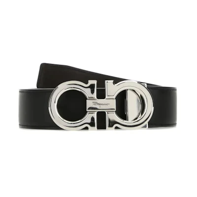 Ferragamo Black Leather Belt Double Metal Buckle 3.5cm. 679710686671