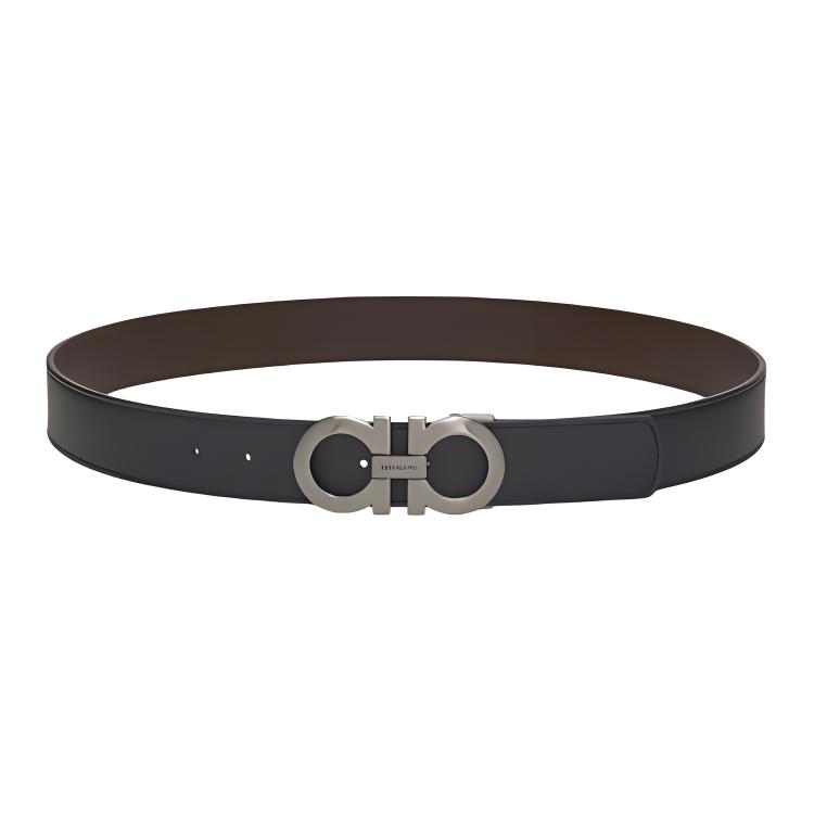 FERRAGAMO  Black Leather Belt in Solid Design, Smooth Buckle, 3.5CM Width. 0464231C105
