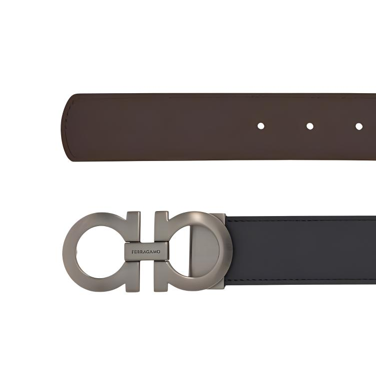 FERRAGAMO  Black Leather Belt in Solid Design, Smooth Buckle, 3.5CM Width. 0464231C105 圖 3