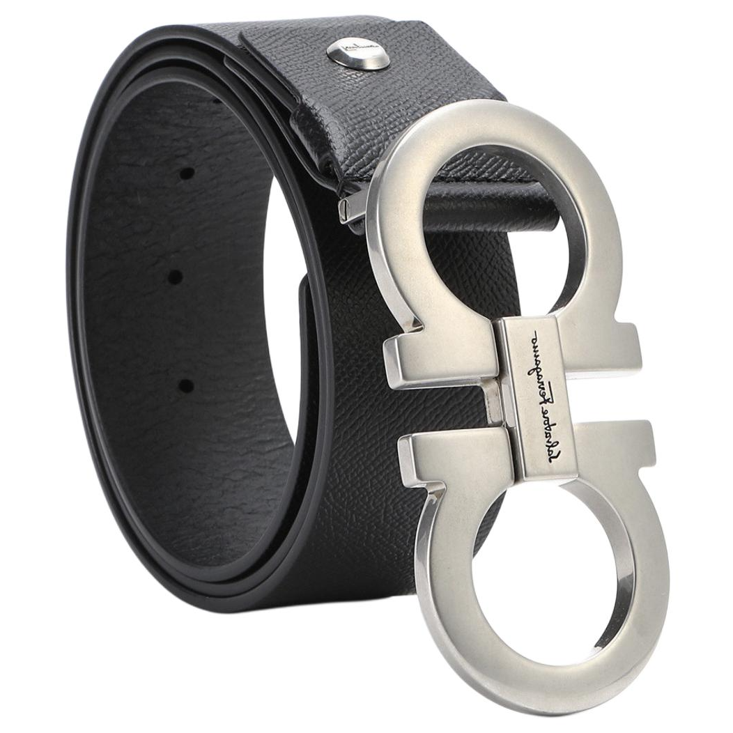 Ferragamo  Black Leather Belt Smooth Buckle Grain Texture 3.5cm. 679068 00 圖 3