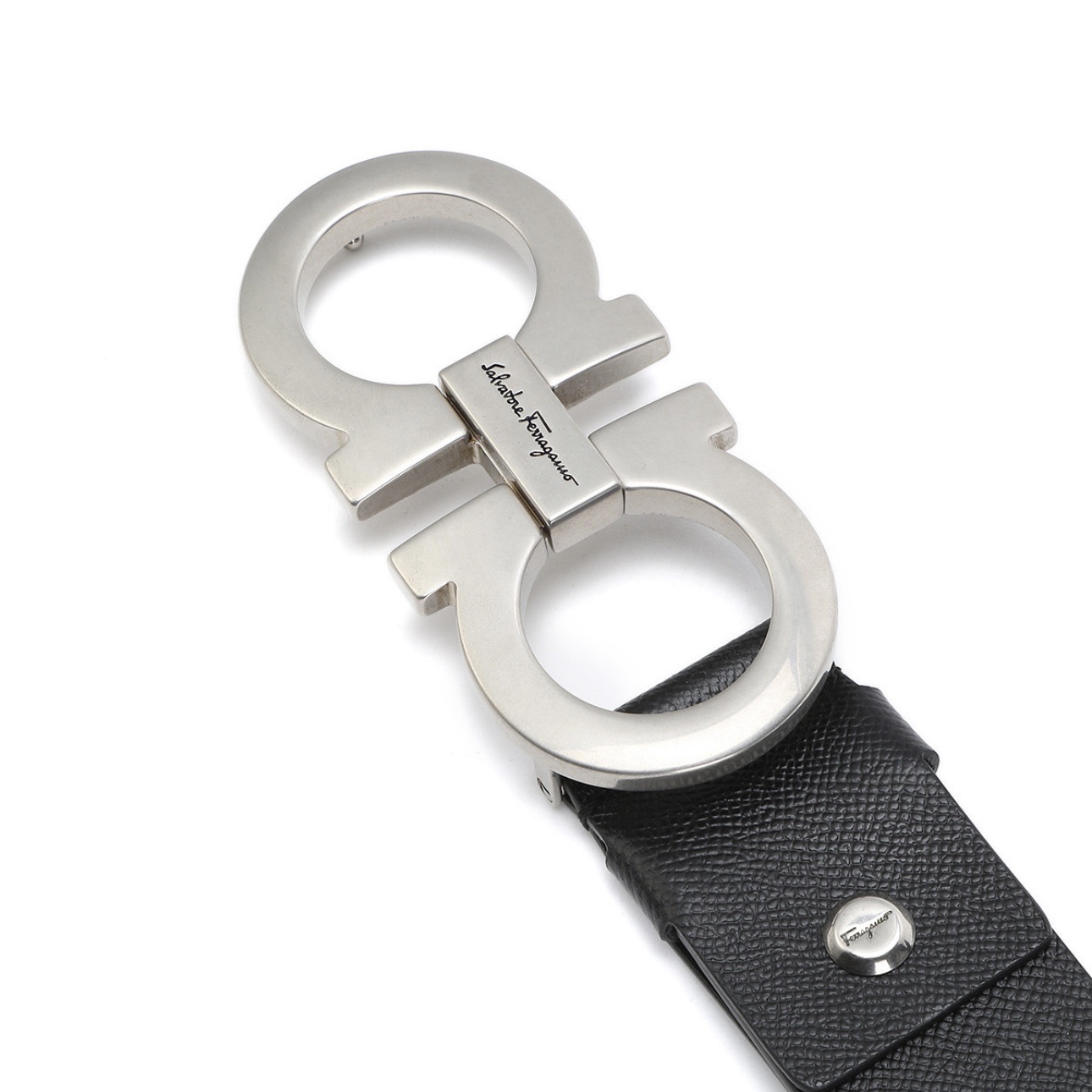 Ferragamo  Black Leather Belt Smooth Buckle Grain Texture 3.5cm. 679068 00 圖 4