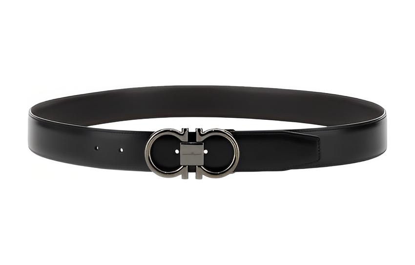 FERRAGAMO  Black Leather Belt with Classic Smooth Buckle, 3.5cm Wide. 694531679938NERO