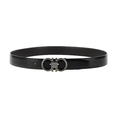 FERRAGAMO Black Leather Belt with Classic Smooth Buckle, 3.5cm Wide. 694531679938NERO