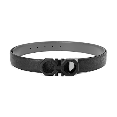 FERRAGAMO Black Leather Belt with Engraved Buckle, 3cm Width. 6702660765786NERDA