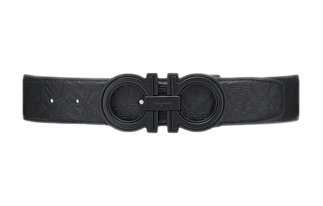 Ferragamo  Black Leather Belt with Engraved Logo Buckle, 3.5cm Wide 67A254-749930 圖 2