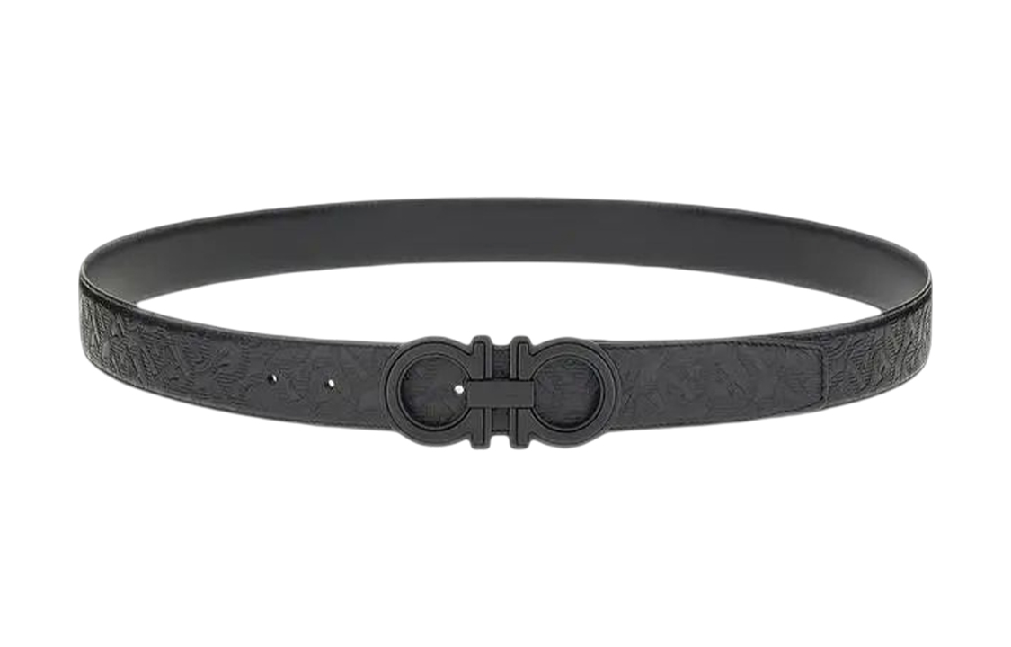 Ferragamo  Black Leather Belt with Engraved Logo Buckle, 3.5cm Wide 67A254-749930 圖 3