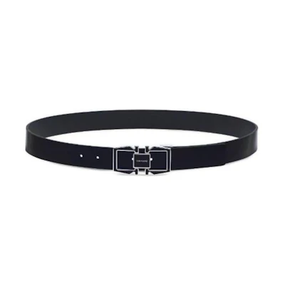 Ferragamo Black Leather Belt with Geometric Buckle. 670252765759
