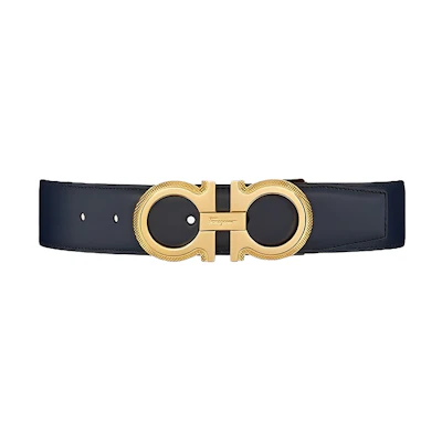 Ferragamo Black Leather Belt with Gold Logo Buckle, 3.5cm Wide. 67-0141-754463