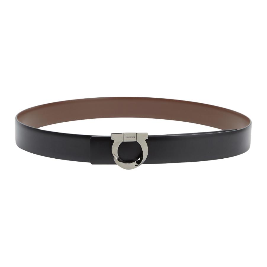 FERRAGAMO  Black Leather Belt with Logo, 3.2cm Width. 6703110770934
