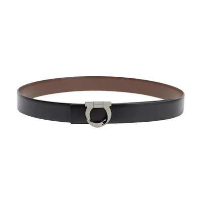 FERRAGAMO Black Leather Belt with Logo, 3.2cm Width. 6703110770934