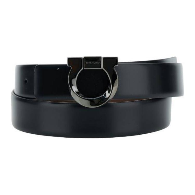Order FERRAGAMO  Black Leather Belt with Logo, 3.2cm Width. 6703110770934