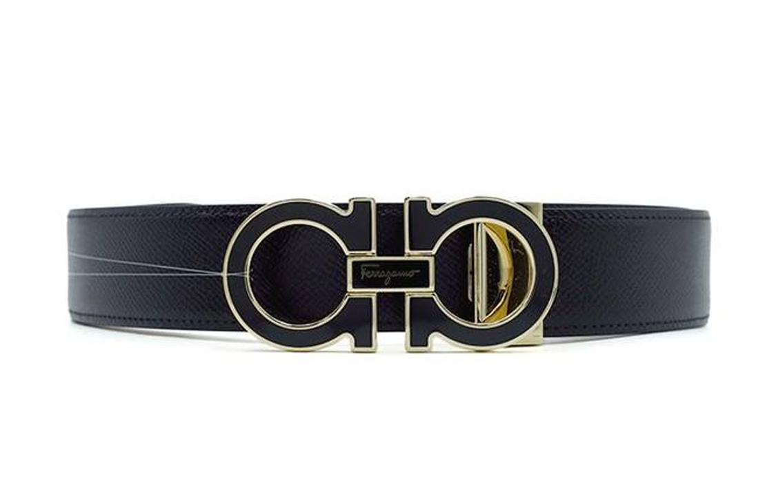 Ferragamo  Black Leather Belt with Logo Buckle - 3.5cm Width. 0743703 圖 2