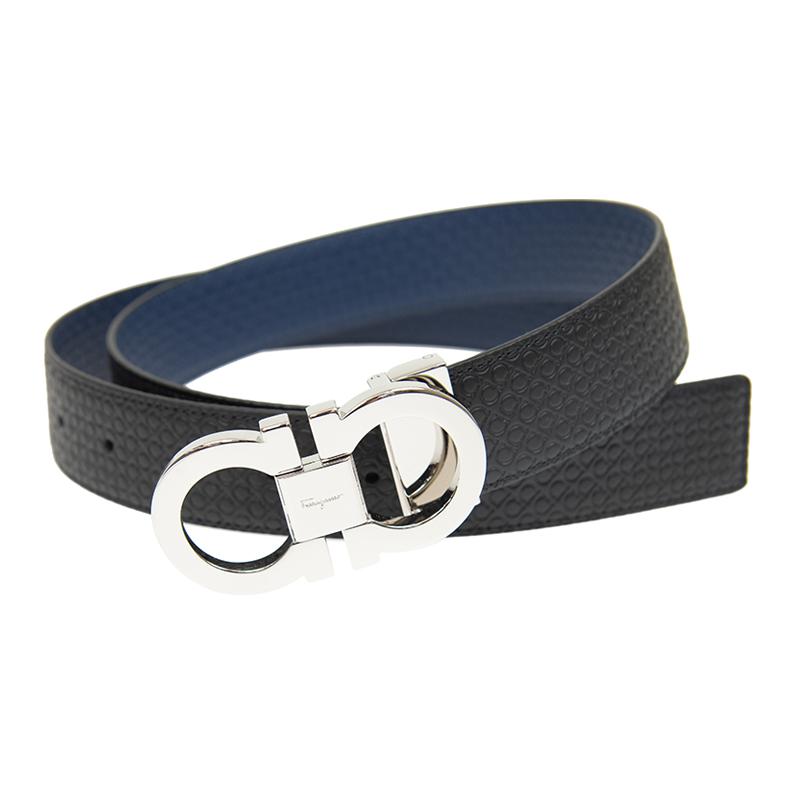 Ferragamo  Black Leather Belt with Logo Buckle 3.5CM. 679535