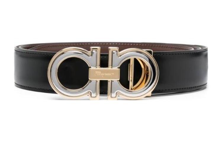 FERRAGAMO  Black Leather Belt with Logo Buckle, 3.5cm Width. 67A2540764187NERCO