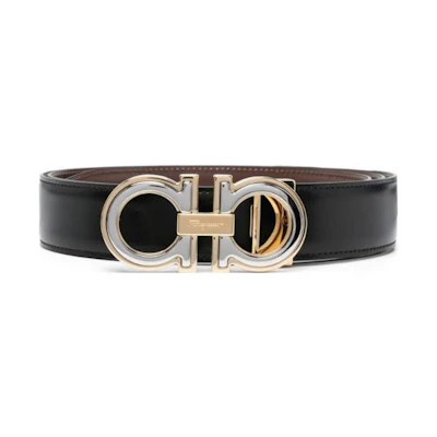 FERRAGAMO Black Leather Belt with Logo Buckle, 3.5cm Width. 67A2540764187NERCO