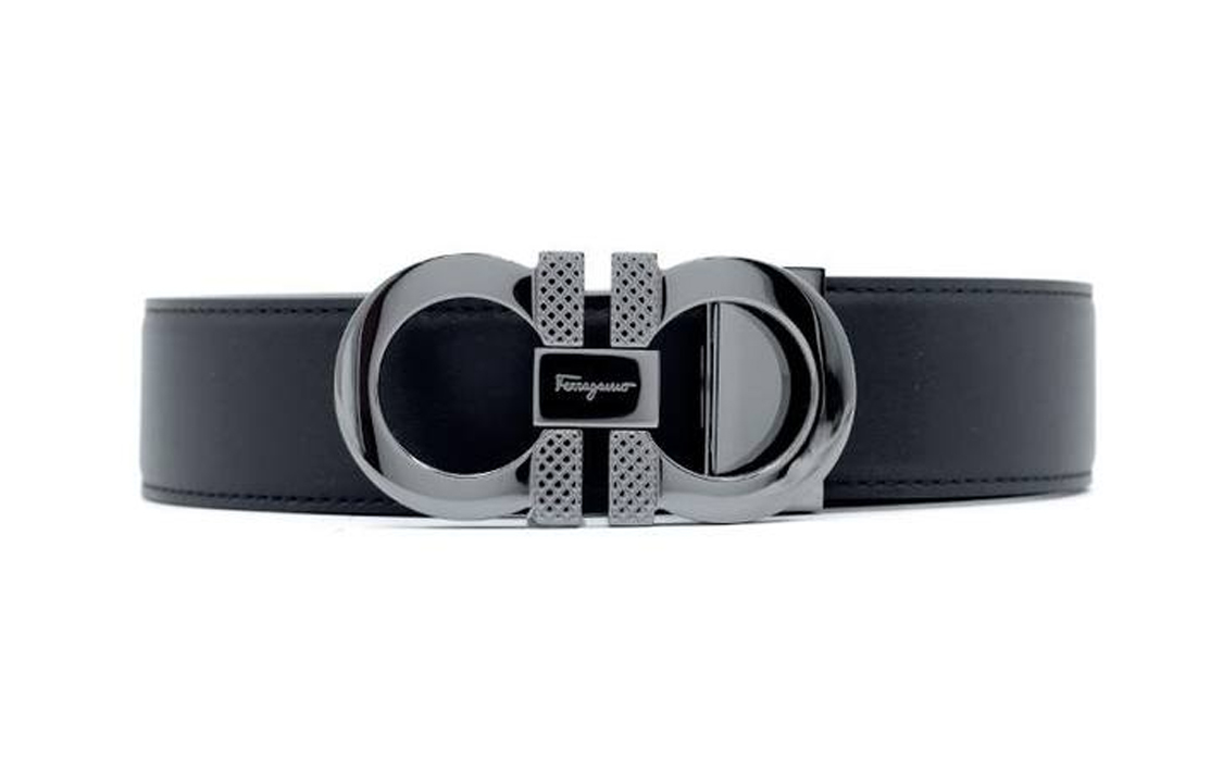 FERRAGAMO  Black Leather Belt with Logo Buckle, Width 3.5cm. 0750184 圖 2
