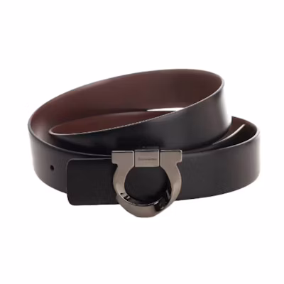 Ferragamo Black Leather Belt with Logo Engraved Buckle, 3CM Width. 670311770934