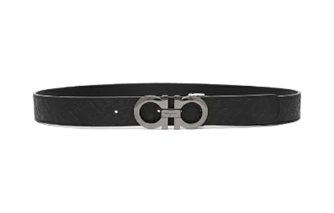 Lookbook Ferragamo Tali Pinggang Kulit Hitam Logo Terukir Gesper Licin 3.5cm. 675542756372