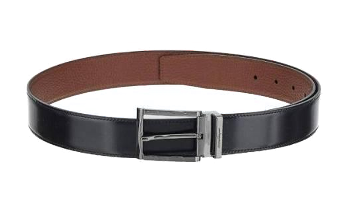 Ferragamo  Black Leather Belt with Logo Lettering. 679497759021NEROCAPPUCCINO