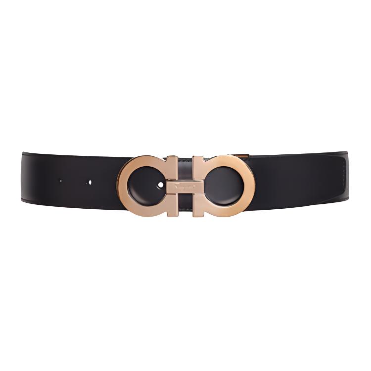 FERRAGAMO  Black Leather Belt with Logo Smooth Buckle, 3.4cm. 67 A166 725453
