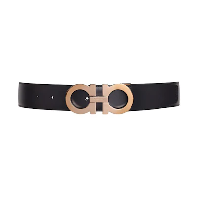FERRAGAMO Black Leather Belt with Logo Smooth Buckle, 3.4cm. 67 A166 725453