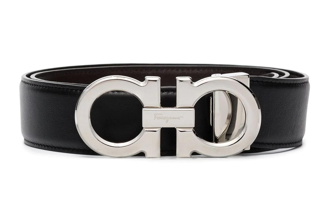 Ferragamo  Black Leather Belt with Reversible Buckle - 3.5cm Width. 686671