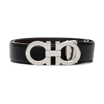 Ferragamo Black Leather Belt with Reversible Buckle - 3.5cm Width. 686671