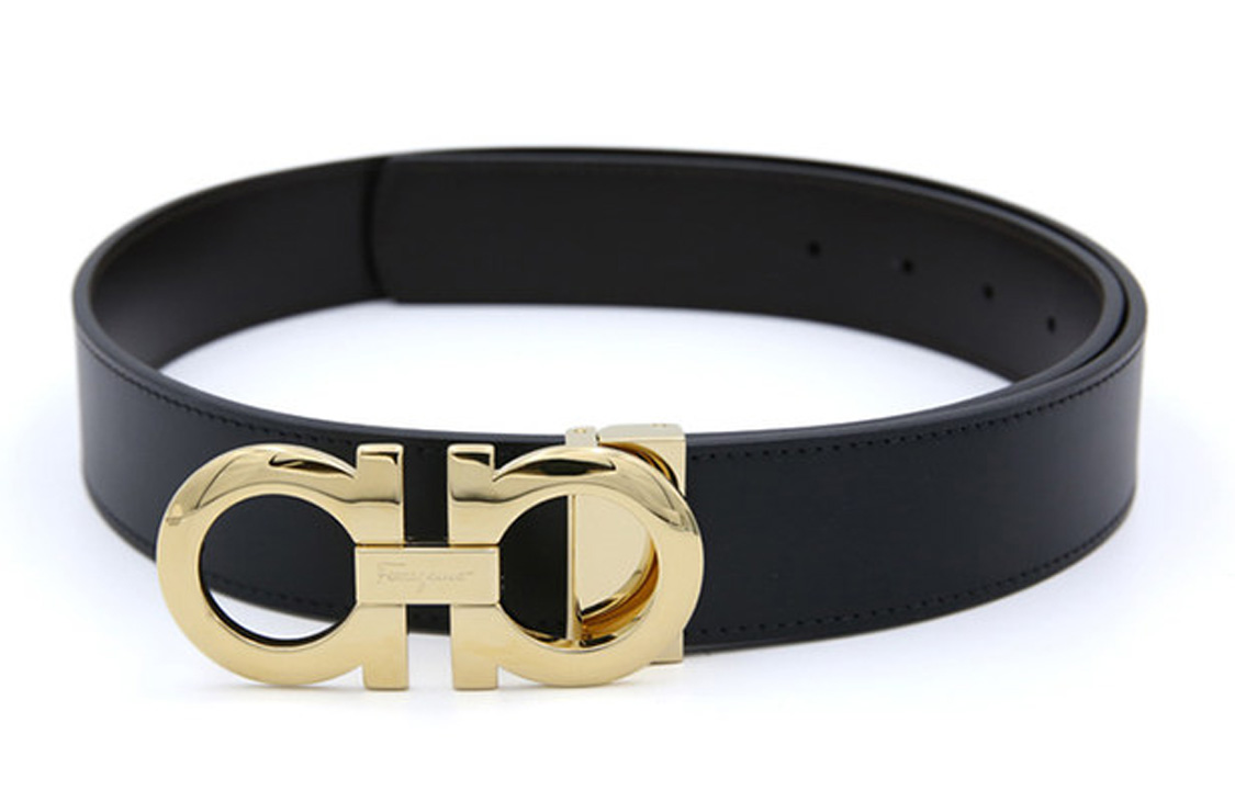 Ferragamo  Black Leather Belt with Silver Buckle, 3.5cm Wide. 0586940