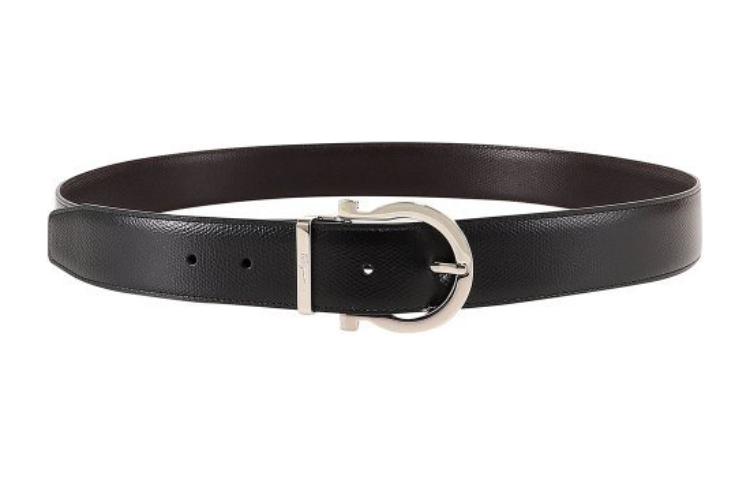 FERRAGAMO  Black Leather Belt with Silver Buckle Design 679781675140NEROBlack