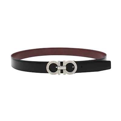 Ferragamo Black Leather Belt with Smooth Buckle, Minimalist Design 3.5cm Wide 759443670201001