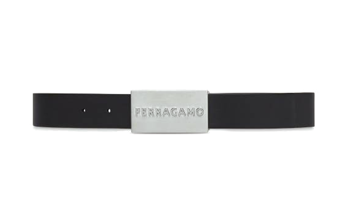FERRAGAMO  Black Leather Belt with Smooth Buckle and Letter Decoration 670260764840