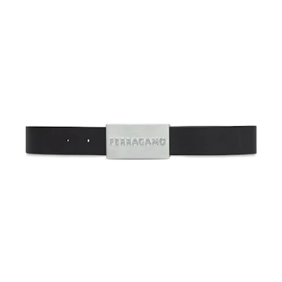 FERRAGAMO Black Leather Belt with Smooth Buckle and Letter Decoration 670260764840