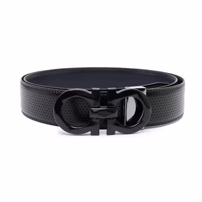 FERRAGAMO Black Leather Belt with Smooth Business Buckle. 67A1610759035NEROBLUE