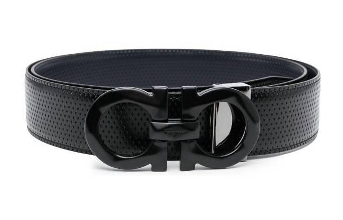 FERRAGAMO  Black Leather Belt with Smooth Business Buckle. 67A1610759035NEROBLUE 圖 2