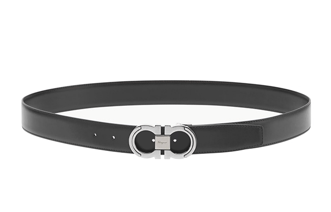 FERRAGAMO  Black Leather Reversible Belt with Adjustable Smooth Buckle 3cm. 67A282-742648