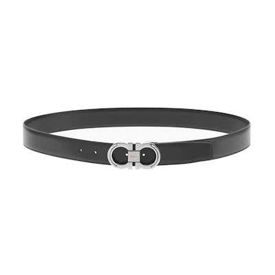 FERRAGAMO Black Leather Reversible Belt with Adjustable Smooth Buckle 3cm. 67A282-742648