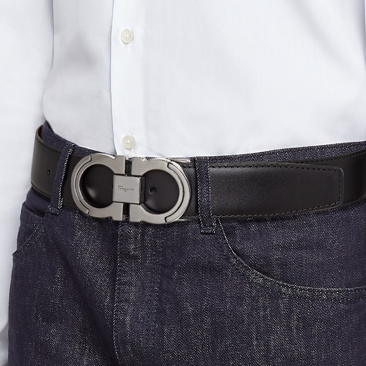 FERRAGAMO  Black Leather Reversible Belt with Adjustable Smooth Buckle 3cm. 67A282-742648 圖 4