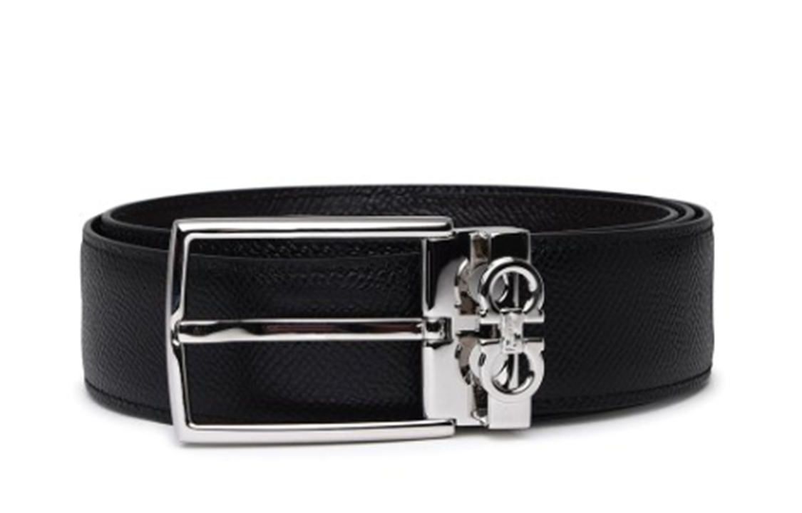 FERRAGAMO  Black Reversible Logo Pin Buckle Leather Belt 67A0370708206002
