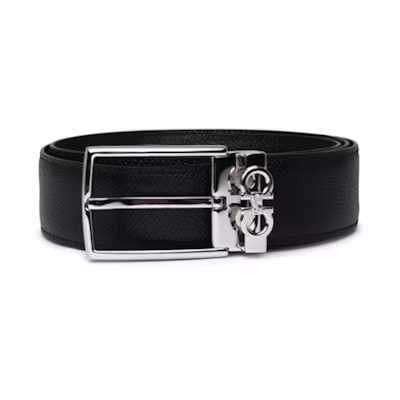 FERRAGAMO Black Reversible Logo Pin Buckle Leather Belt 67A0370708206002