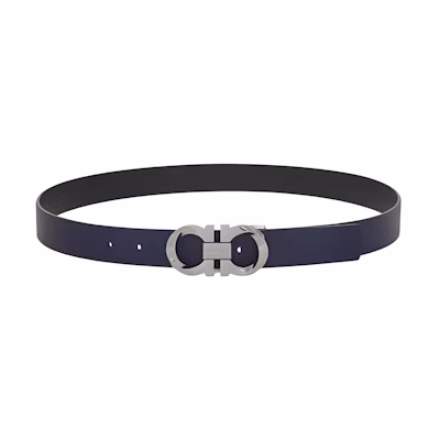FERRAGAMO Blue Calfskin Leather Belt with Logo Buckle, 3.5CM Width. 670371775795