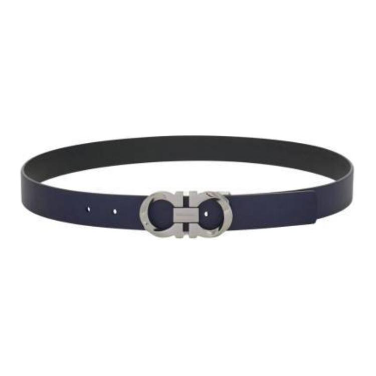 FERRAGAMO  Blue Calfskin Leather Belt with Logo Buckle, 3.5CM Width. 670371775795 圖 2