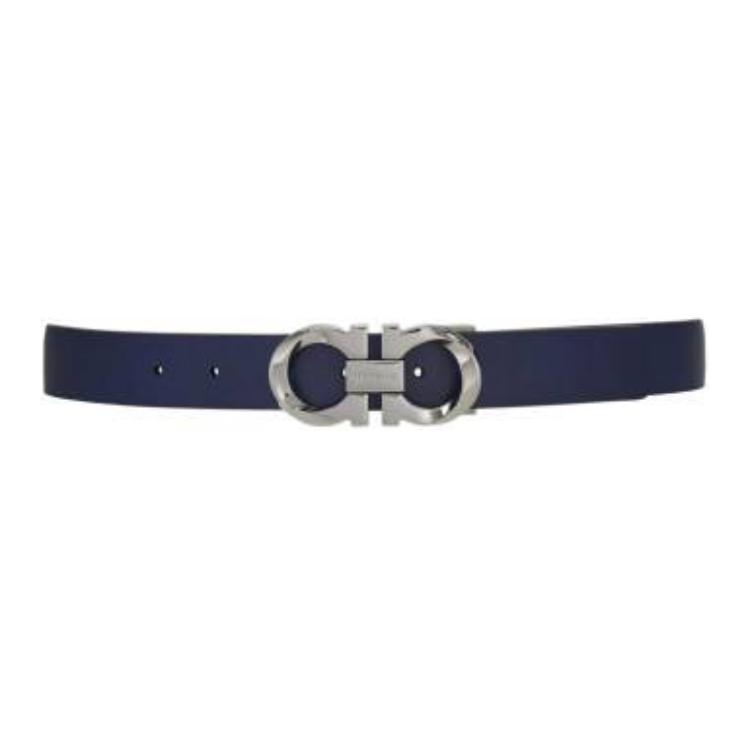 FERRAGAMO  Blue Calfskin Leather Belt with Logo Buckle, 3.5CM Width. 670371775795 圖 3