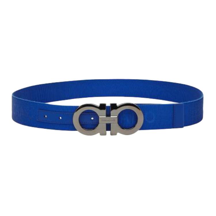 Ferragamo  Blue Leather Belt with Logo Design, Smooth Buckle, 4CM Width. 670286770726