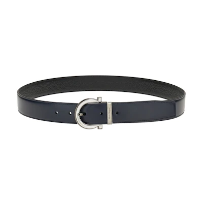 Ferragamo Blue Leather Belt with Simple Pin Buckle, 3.2cm Width. 670196-758760