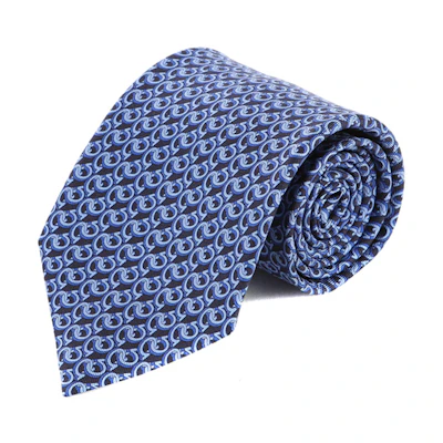 FERRAGAMO Blue Tie with Decorative Details. 350727754907