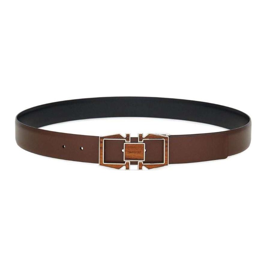 Ferragamo  Brown Calfskin Belt with Logo Detail, Smooth Buckle, 3.2CM Width. 771039