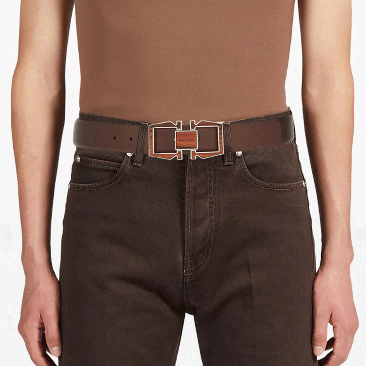 Ferragamo  Brown Calfskin Belt with Logo Detail, Smooth Buckle, 3.2CM Width. 771039 圖 4